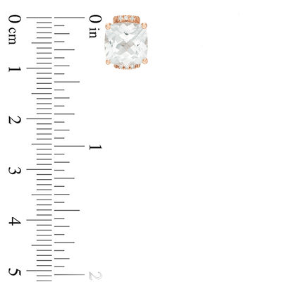 8.0mm Cushion-Cut Lab-Created White Sapphire and Diamond Accent Tri-Sides Stud Earrings in 10K Rose Gold