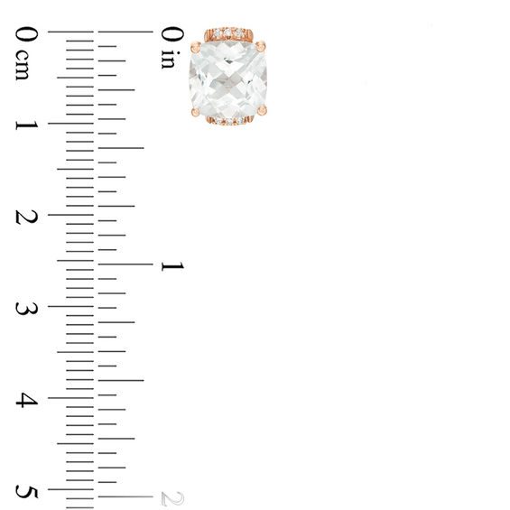 8.0mm Cushion-Cut Lab-Created White Sapphire and Diamond Accent Tri-Sides Stud Earrings in 10K Rose Gold