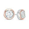Thumbnail Image 0 of 7.0mm Lab-Created White Sapphire Solitaire Stud Earrings in Sterling Silver and 14K Rose Gold