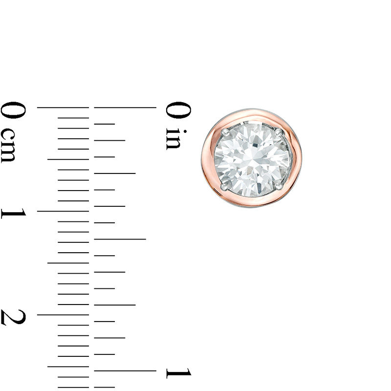 7.0mm Lab-Created White Sapphire Solitaire Stud Earrings in Sterling Silver and 14K Rose Gold