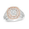 Thumbnail Image 0 of 1.00 CT. T.W. Composite Diamond Triple Cushion Frame Ring in 10K Two-Tone Gold