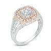 Thumbnail Image 2 of 1.00 CT. T.W. Composite Diamond Triple Cushion Frame Ring in 10K Two-Tone Gold