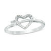 Thumbnail Image 0 of 0.05 CT. T.W. Diamond Shooting Arrow and Heart Outline Ring in Sterling Silver