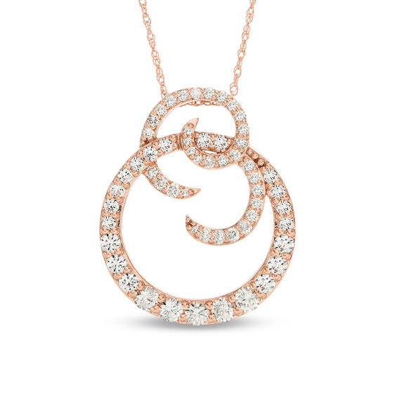 Lab-Created White Sapphire and 0.20 CT. T.W. Diamond Spiral Circle Pendant in 10K Rose Gold