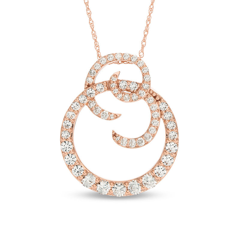 Lab-Created White Sapphire and 0.20 CT. T.W. Diamond Spiral Circle Pendant in 10K Rose Gold|Peoples Jewellers
