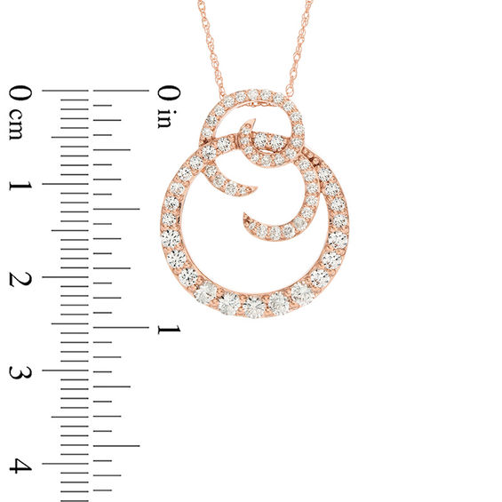 Lab-Created White Sapphire and 0.20 CT. T.W. Diamond Spiral Circle Pendant in 10K Rose Gold