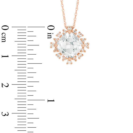 8.0mm Cushion-Cut Lab-Created White Sapphire Sunburst Frame Pendant in 10K Rose Gold