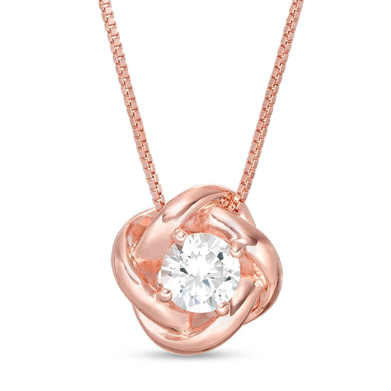 6.0mm Lab-Created White Sapphire Solitaire Love Knot Pendant in Sterling Silver with 18K Rose Gold Plate|Peoples Jewellers