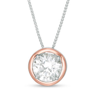 8.0mm Lab-Created White Sapphire Solitaire Pendant in Sterling Silver and 10K Rose Gold