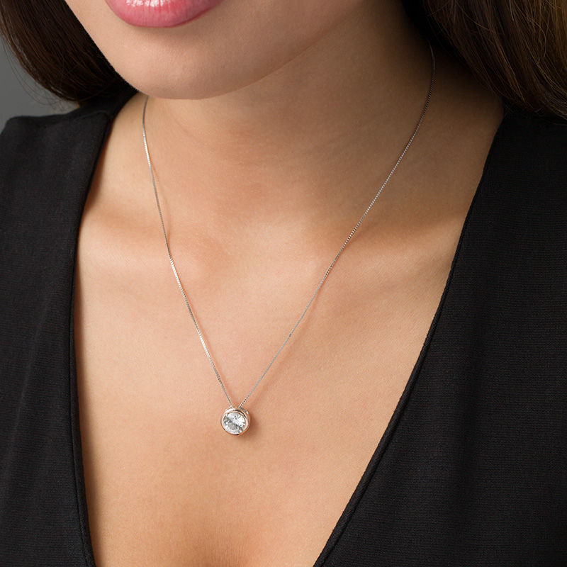 8.0mm Lab-Created White Sapphire Solitaire Pendant in Sterling Silver and 10K Rose Gold|Peoples Jewellers