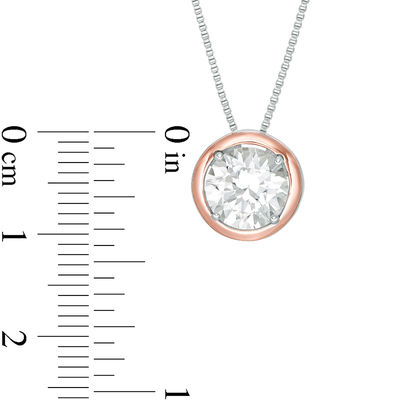 8.0mm Lab-Created White Sapphire Solitaire Pendant in Sterling Silver and 10K Rose Gold