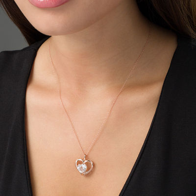 10.0mm Lab-Created White Sapphire and 0.08 CT. T.W. Diamond Heart Pendant in 10K Rose Gold