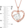 10.0mm Lab-Created White Sapphire and 0.08 CT. T.W. Diamond Heart Pendant in 10K Rose Gold