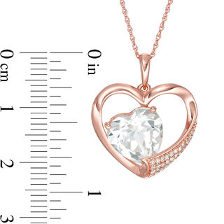 10.0mm Lab-Created White Sapphire and 0.08 CT. T.W. Diamond Heart Pendant in 10K Rose Gold