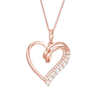 Lab-Created White Sapphire and 0.07 CT. T.W. Diamond Looping Heart Pendant in 10K Rose Gold