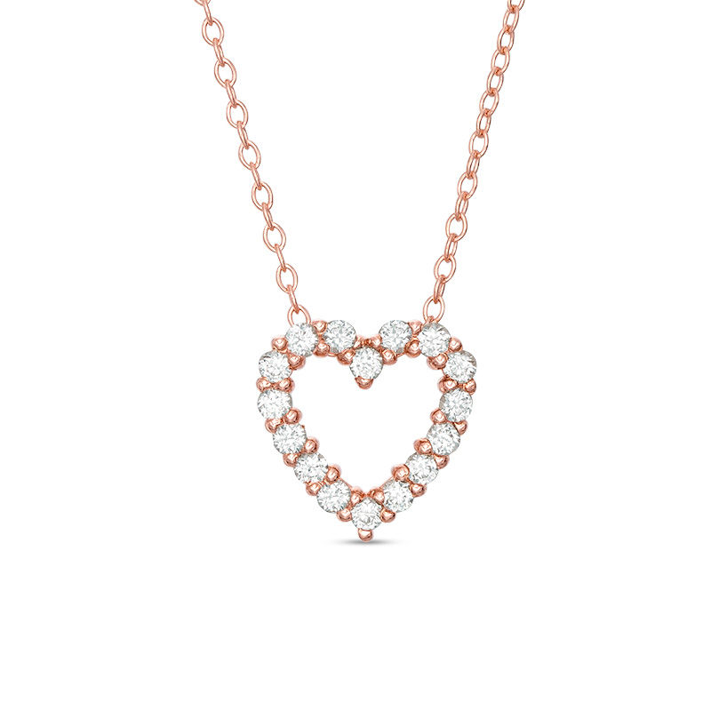 Lab-Created White Sapphire Heart Outline Necklace in Sterling Silver with 18K Rose Gold Plate