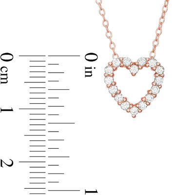 Lab-Created White Sapphire Heart Outline Necklace in Sterling Silver with 18K Rose Gold Plate