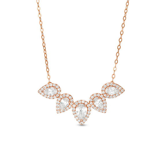 Pear-Shaped Lab-Created White Sapphire Five Stone Frame Necklace in 10K Rose Gold - 16.5"