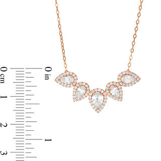 Pear-Shaped Lab-Created White Sapphire Five Stone Frame Necklace in 10K Rose Gold - 16.5"