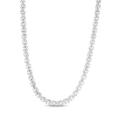 Pear-Shaped and Round Lab-Created White Sapphire Flower Tennis Necklace in Sterling Silver - 17"