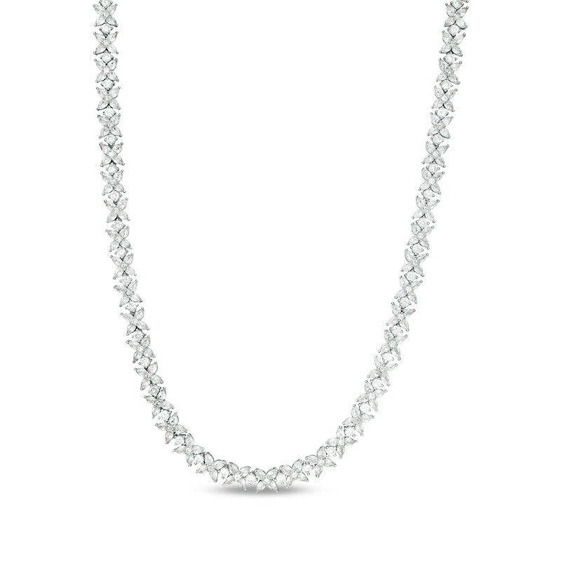 Pear-Shaped and Round Lab-Created White Sapphire Flower Tennis Necklace in Sterling Silver - 17"|Peoples Jewellers