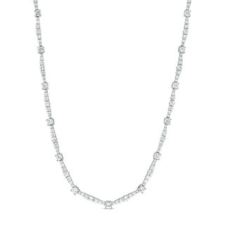 Lab-Created White Sapphire Graduated Alternating Tennis Necklace in Sterling Silver - 17"