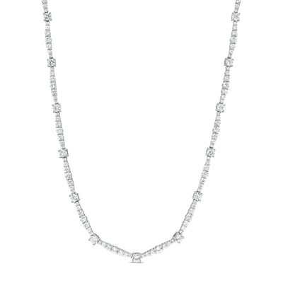 Lab-Created White Sapphire Graduated Alternating Tennis Necklace in Sterling Silver - 17"