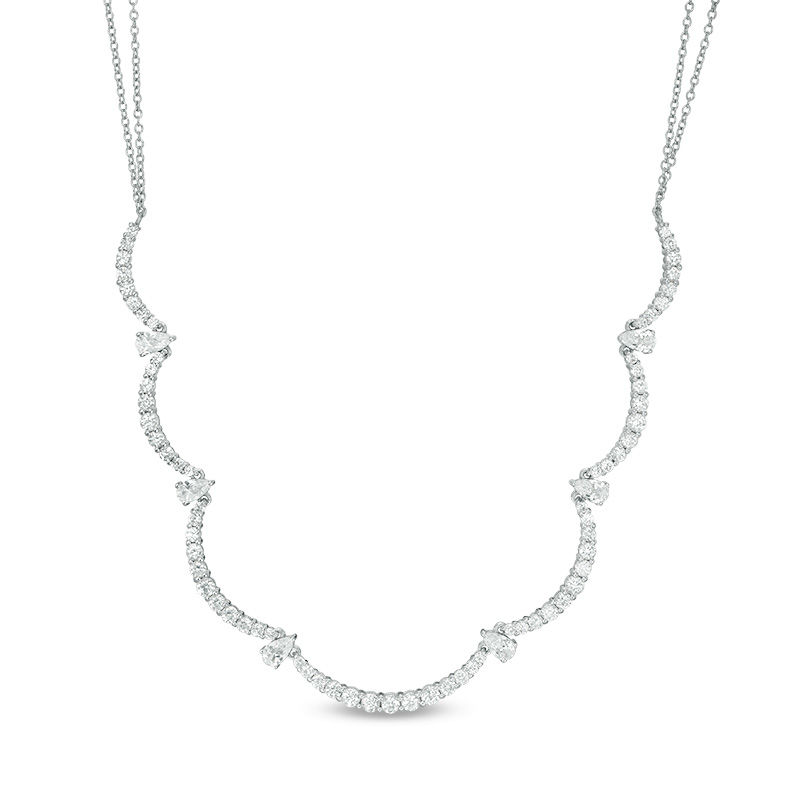 Pear-Shaped Lab-Created White Sapphire Scallop Necklace in Sterling Silver - 17"|Peoples Jewellers