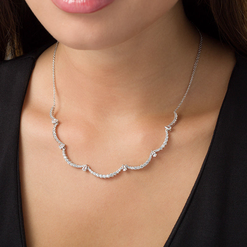 Pear-Shaped Lab-Created White Sapphire Scallop Necklace in Sterling Silver - 17"|Peoples Jewellers