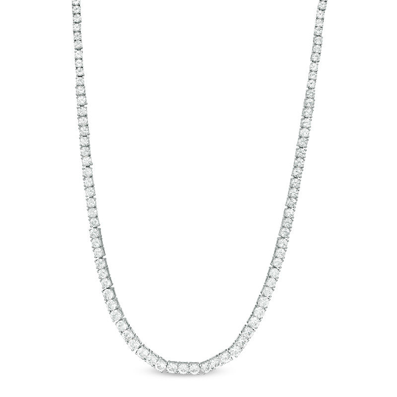 Lab-Created White Sapphire Tennis Necklace in Sterling Silver - 17"|Peoples Jewellers