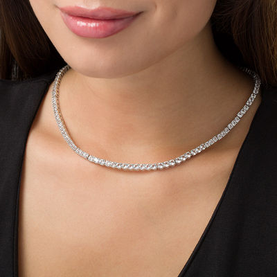 Lab-Created White Sapphire Tennis Necklace in Sterling Silver - 17"