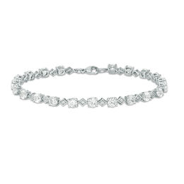 Lab-Created White Sapphire Alternating Geometric Tennis Bracelet in Sterling Silver - 7.5&quot;