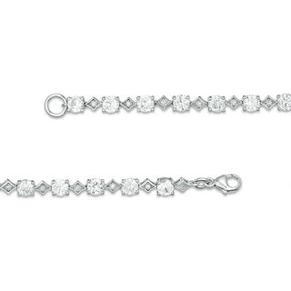 Lab-Created White Sapphire Alternating Geometric Tennis Bracelet in Sterling Silver - 7.5"