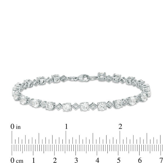 Lab-Created White Sapphire Alternating Geometric Tennis Bracelet in Sterling Silver - 7.5"