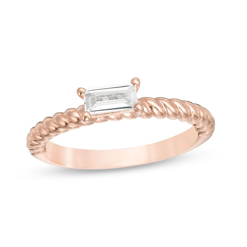 Baguette Lab-Created White Sapphire Twist Stackable Ring in Sterling Silver with 18K Rose Gold Plate - Size 7|Peoples Jewellers