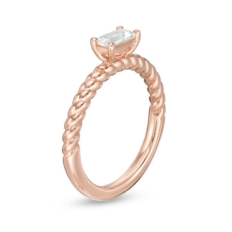 Baguette Lab-Created White Sapphire Twist Stackable Ring in Sterling Silver with 18K Rose Gold Plate - Size 7