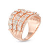 Baguette and Round Lab-Created White Sapphire Multi-Row Ring in Sterling Silver with 18K Rose Gold Plate - Size 7