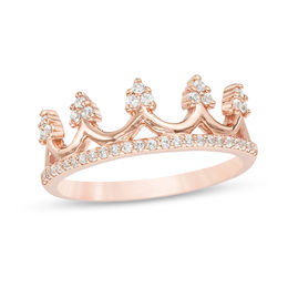 Lab-Created White Sapphire Crown Ring in 10K Rose Gold