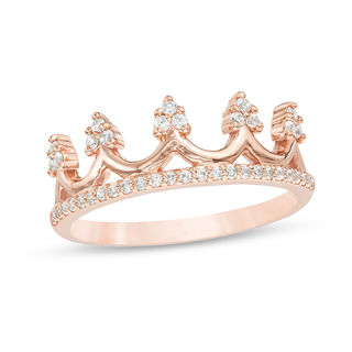 Lab-Created White Sapphire Crown Ring in 10K Rose Gold