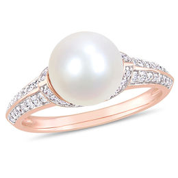 9.0-9.5mm Freshwater Cultured Pearl and 0.32 CT. T.W. Diamond Collared Ring in 10K Rose Gold