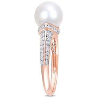 9.0-9.5mm Freshwater Cultured Pearl and 0.32 CT. T.W. Diamond Collared Ring in 10K Rose Gold