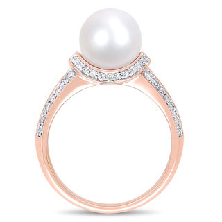 9.0-9.5mm Freshwater Cultured Pearl and 0.32 CT. T.W. Diamond Collared Ring in 10K Rose Gold