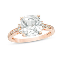 9.0mm Cushion-Cut Lab-Created White Sapphire Collar Ring in Sterling Silver with 18K Rose Gold Plate - Size 7