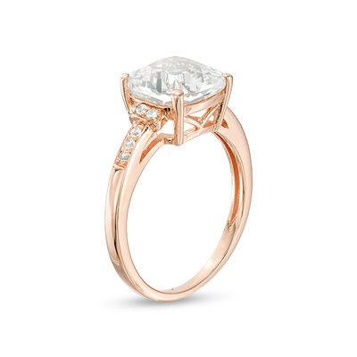 9.0mm Cushion-Cut Lab-Created White Sapphire Collar Ring in Sterling Silver with 18K Rose Gold Plate - Size 7