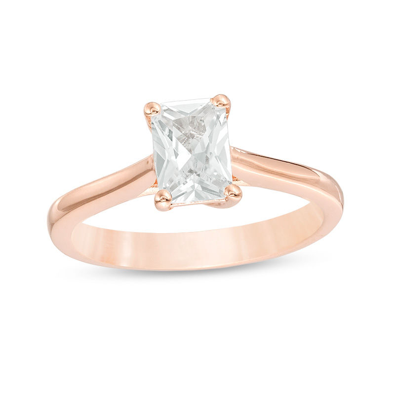 Octagonal Lab-Created White Sapphire Solitaire Ring in Sterling Silver with 18K Rose Gold Plate - Size 7|Peoples Jewellers