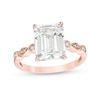 Octagonal Lab-Created White Sapphire and 0.04 CT. T.W. Diamond Art Deco Ring in 10K Rose Gold - Size 7