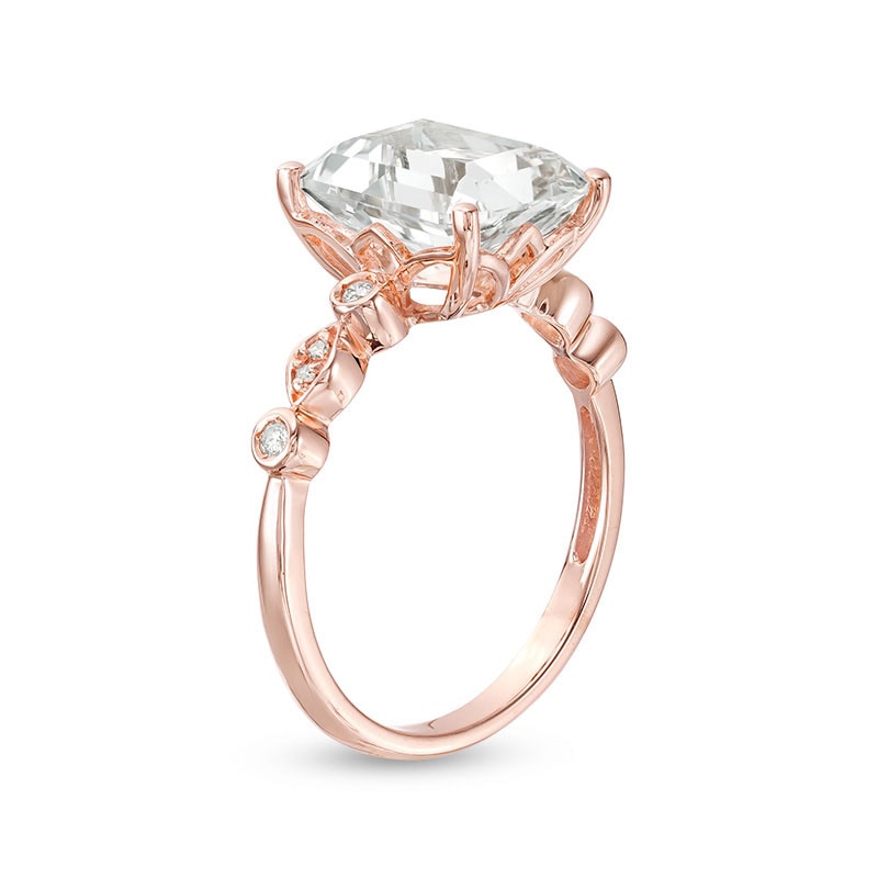 Octagonal Lab-Created White Sapphire and 0.04 CT. T.W. Diamond Art Deco Ring in 10K Rose Gold - Size 7|Peoples Jewellers