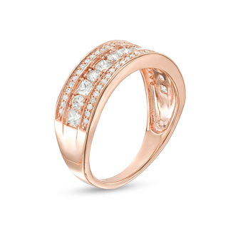 Lab-Created White Sapphire and 0.145 CT. T.W. Diamond Multi-Row Band in 10K Rose Gold - Size 7