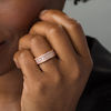 Lab-Created White Sapphire and 0.145 CT. T.W. Diamond Multi-Row Band in 10K Rose Gold - Size 7