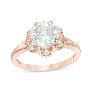 8.0mm Lab-Created White Sapphire Flower Frame Ring in Sterling Silver with 18K Rose Gold Plate - Size 7